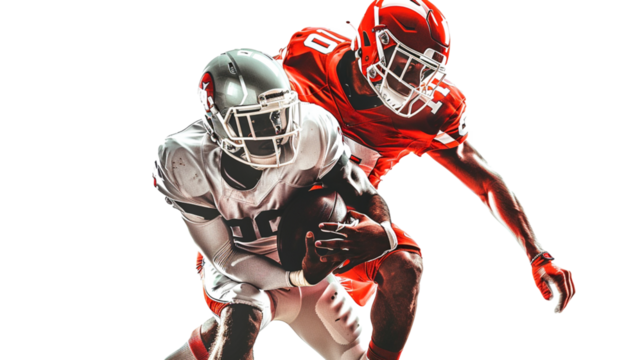 American football players in action isolated on transparent background.