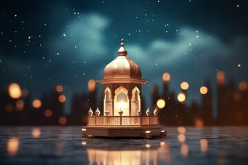 Eid mubarak and ramadan kareem greetings with islamic lantern and mosque. Eid al fitr background