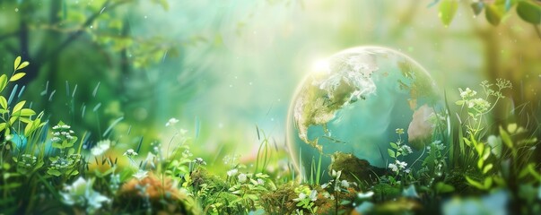 The green planet. The concept of environmental protection, taking care of the planet earth. The force of nature. Eco-friendly background