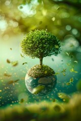 The tree and the planet earth. The concept of environmental protection, taking care of the planet. The force of nature. The greenhouse effect. Eco-friendly background