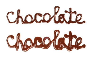 Set of Chocolate words made of liquid chocolate, isolated on transparent background 
