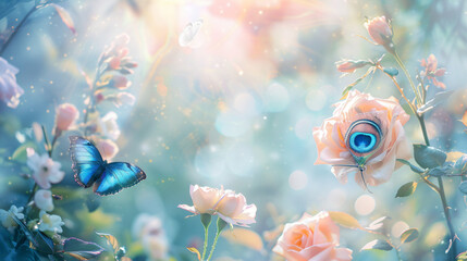 Fototapeta na wymiar Mysterious fairytale spring or summer fantasy floral background