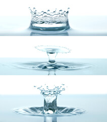 Set of Water splashes like crown, isolated on transparent background