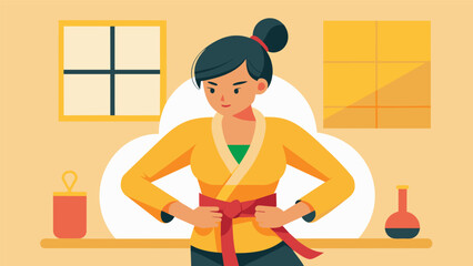 As she ties her belt before a class a woman reflects on the discipline and mental fortitude she has gained through martial arts which has