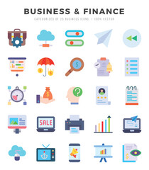 Collection of Business & Finance 25 Flat Icons Pack.