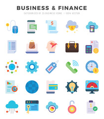 Business & Finance Icons Pack. Flat icons set. Flat icon collection set. Simple vector icons.