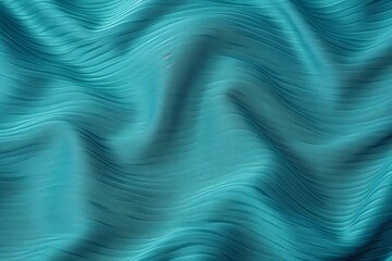 Turquoise linen fabric with abstract wavy pattern. Background and texture for design, banner, poster or packaging textile product. Closeup. with copy space 
