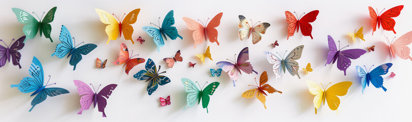 Colorful Paper Butterflies in Dynamic Wall Arrangement