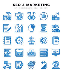 SEO & Marketing Icons Pack. Two Color icons set. Two Color icon collection set.