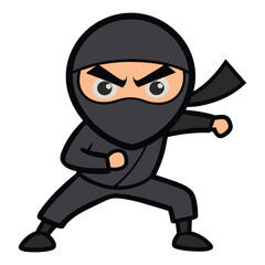 Shadowy Ninja in Stealth Pose. Mysterious Ninja Warrior in Cartoon Style
