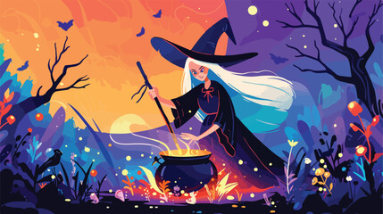 Happy Halloween concept vector illustration. Cartoo - obrazy, fototapety, plakaty