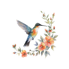 Fototapeta premium floral hummingbird vector illustration in watercolor style