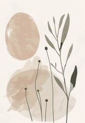 Aesthetic Minimalist Abstract Floral Design in Beige Tones. Perfect for Posters and Wallpapers. Generative AI
