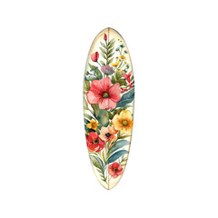 floral surfboard vector illustration in watercolor style