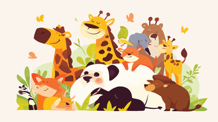 Happy safari animal cartoon 2d flat cartoon vactor