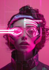 surreal futuristic woman with pink skin cyberpunk style