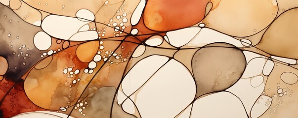 Watercolor ink sketch abstract organic shapes,  soft lines texture paper, closeup macro view low angle copyspace blank empty background pattern