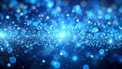 Abstract Bokeh Background Shines with Blue Glow and Dynamic Graphic Particles.