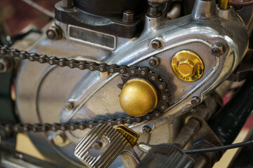 Close up and detail of a vintage motorcycle. 