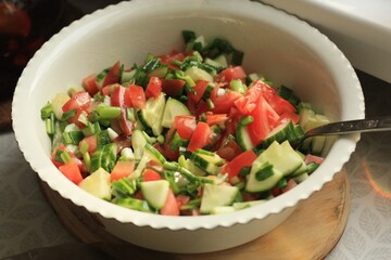 Cucumber, tomato and onion salad