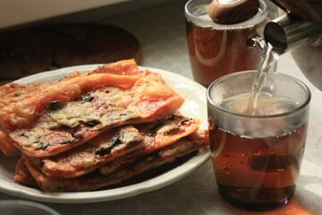 Hot tea on the table