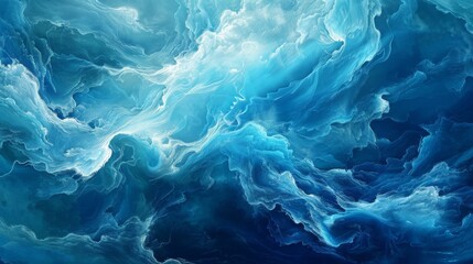 Creative concept of powerful water, strong high powerful wave of blue color. Refracting water. Isolated water power landscape.
