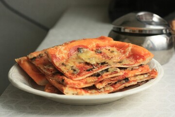 Pizza with mushrooms and sausage