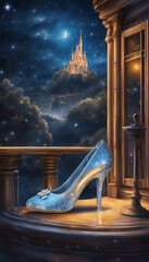 Magical Shoe with Castle Background under Moonlight