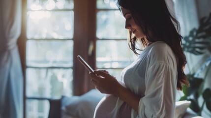 Pregnant Woman Looking at Cell Phone