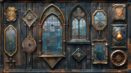 Game gothic window frame set ul fantasy - obrazy, fototapety, plakaty