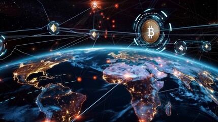 A digital globe displaying international crypto transactions