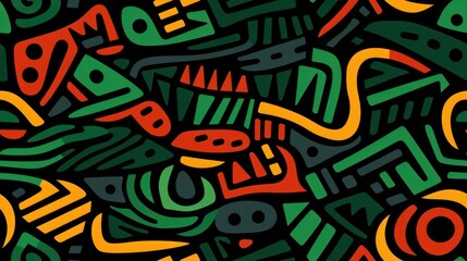 colourful green african geometric seamless pattern with grunge effect noodle.