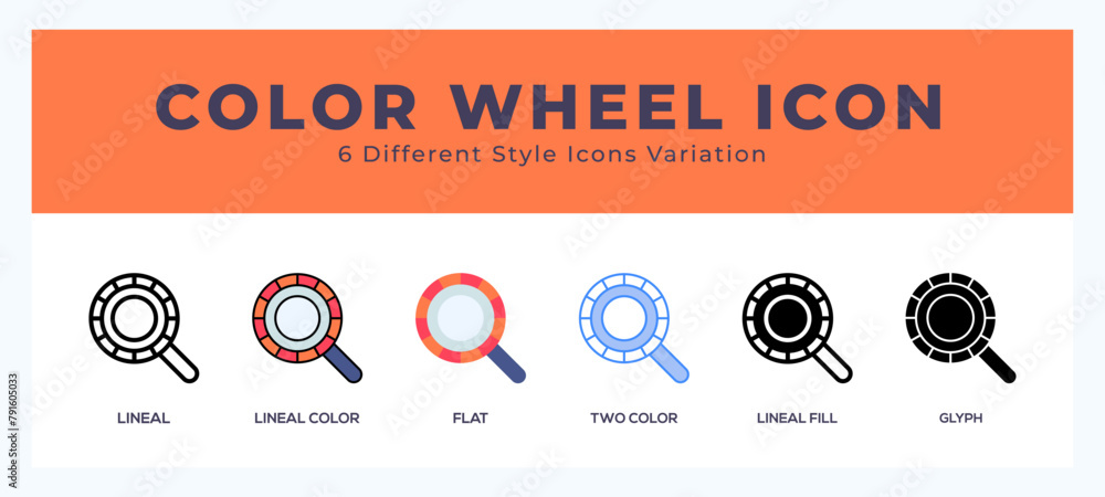 Poster color wheel icon set with different styles. icons designed in filled. outline. flat. glyph and line 