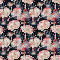 japanese style flowers seamless pattern, floral background, fashion print, decorative texture