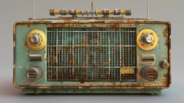 A 3d model of a vintage radio with retro-inspired textures and colors  AI generated illustration