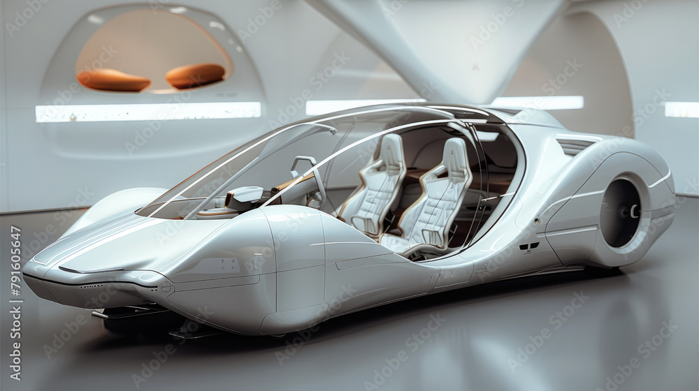 Poster the frosted metal concept cockpit as a model display, the cabin space is spacious and slightly high.