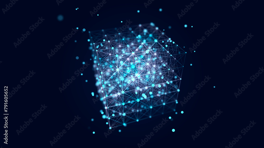 Fototapete digital blockchain concept. data storage in separate cells. abstract background with dots and connec