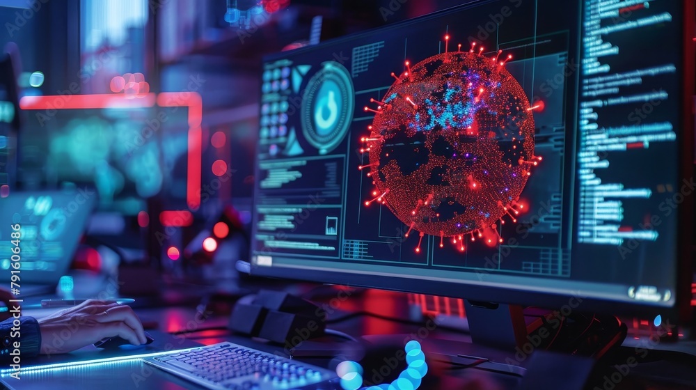 Poster the visualization of a malware attack and its prevention ai generated illustration