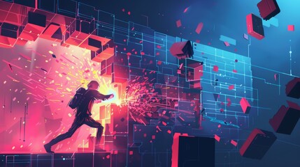 Obraz premium The visualization of a hacker attempting to breach a firewall AI generated illustration