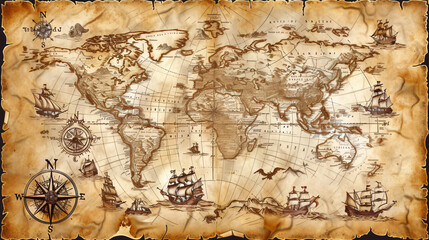 Old treasure map of pirate vector sketch with islands