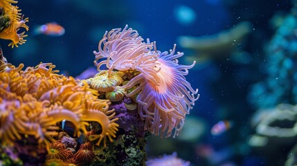Underwater World Photos capturing the vibrant and diverse marine life underwater including coral reefs colorful fish and exotic sea creatures  AI generated illustration