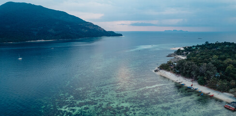 Sea and island at dusk from above