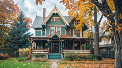 Victorian-era homes with gingerbread accents  AI generated illustration