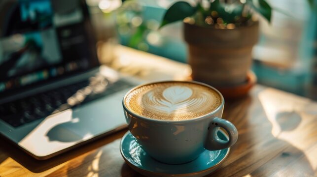 Virtual coffee break in a digital workspace  AI generated illustration