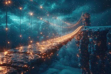 fantasy bridge over a chasm with glowing lights