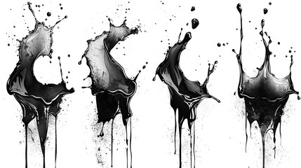 Ink splash vector set splatter texture black
