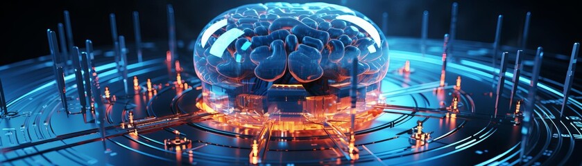 Detailed image of an AI brain interface, themes of iniquity and impartial decisionmaking - obrazy, fototapety, plakaty