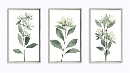 Fototapeta na wymiar Botanical Prints Trio: Exquisite Framed Plant Illustrations