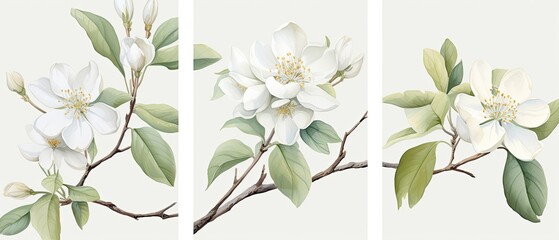 Fototapeta premium Stylized Cherry Blossom Illustrations: Artistic Representations of Branches and Flowers