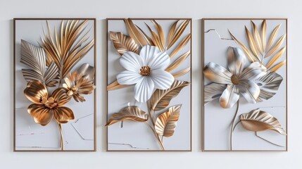 Elegant Floral Wall Art Set with Metallic Touch
